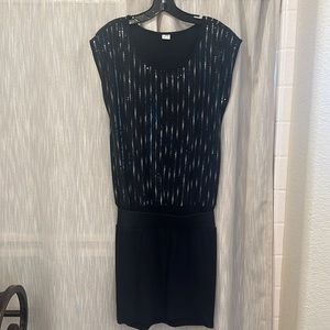 Black & grey sequins jersey mini dress